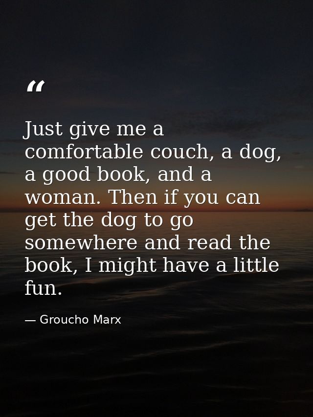 Just give me a comfortable couch, a dog, a good book, and a woman. Then if you can get the dog to go somewhere and read  — Groucho Marx