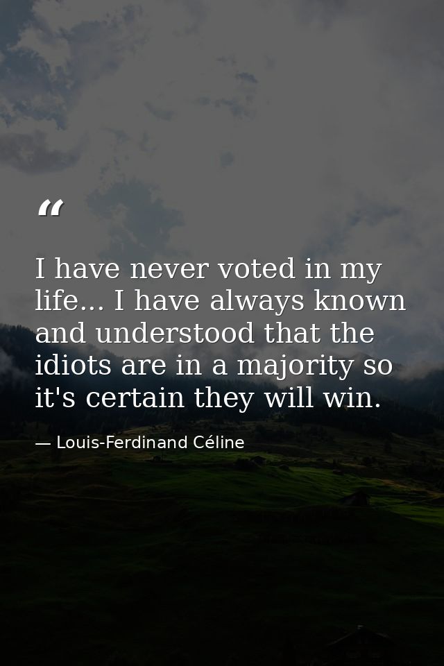 I have never voted in my life... I have always known and understood that the idiots are in a majority so it's certain th — Louis-Ferdinand Céline