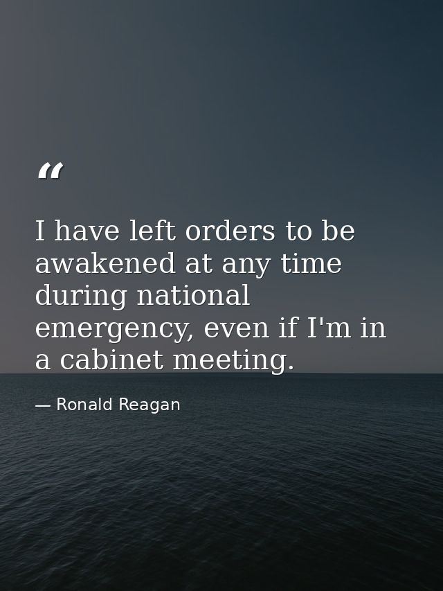 I have left orders to be awakened at any time during national emergency, even if I'm in a cabinet meeting. — Ronald Reagan