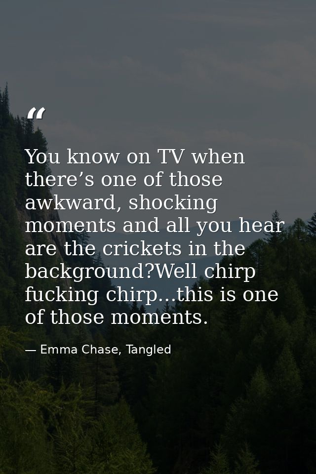 You know on TV when there’s one of those awkward, shocking moments and all you hear are the crickets in the background?W — Emma Chase, Tangled