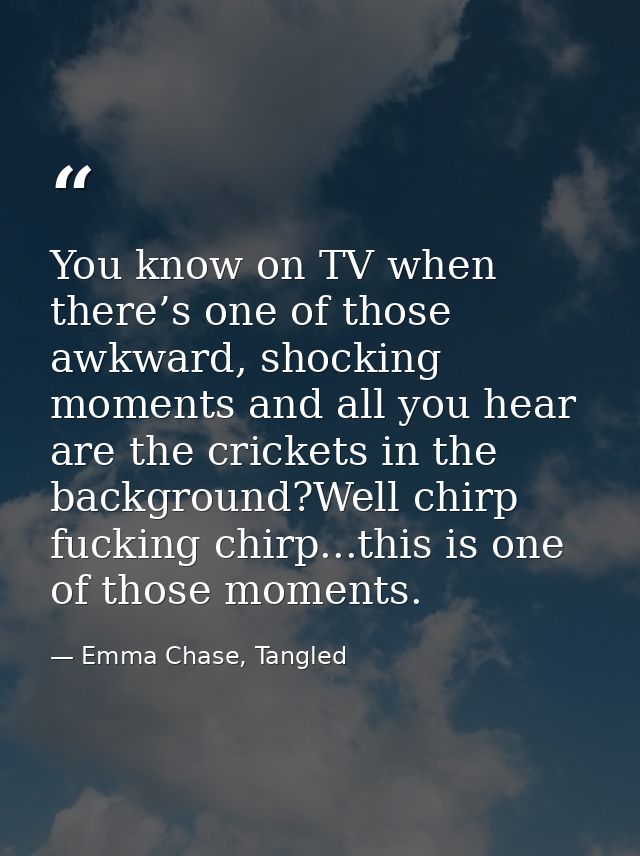 You know on TV when there’s one of those awkward, shocking moments and all you hear are the crickets in the background?W — Emma Chase, Tangled
