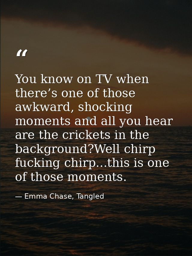 You know on TV when there’s one of those awkward, shocking moments and all you hear are the crickets in the background?W — Emma Chase, Tangled