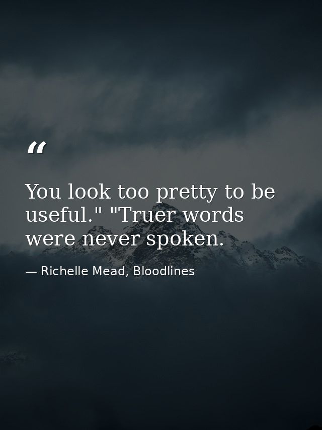 You look too pretty to be useful." "Truer words were never spoken. — Richelle Mead, Bloodlines