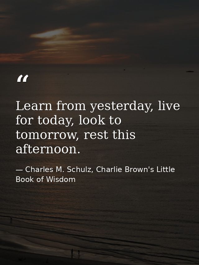 Learn from yesterday, live for today, look to tomorrow, rest this afternoon. — Charles M. Schulz, Charlie Brown's Little Book of Wisdom