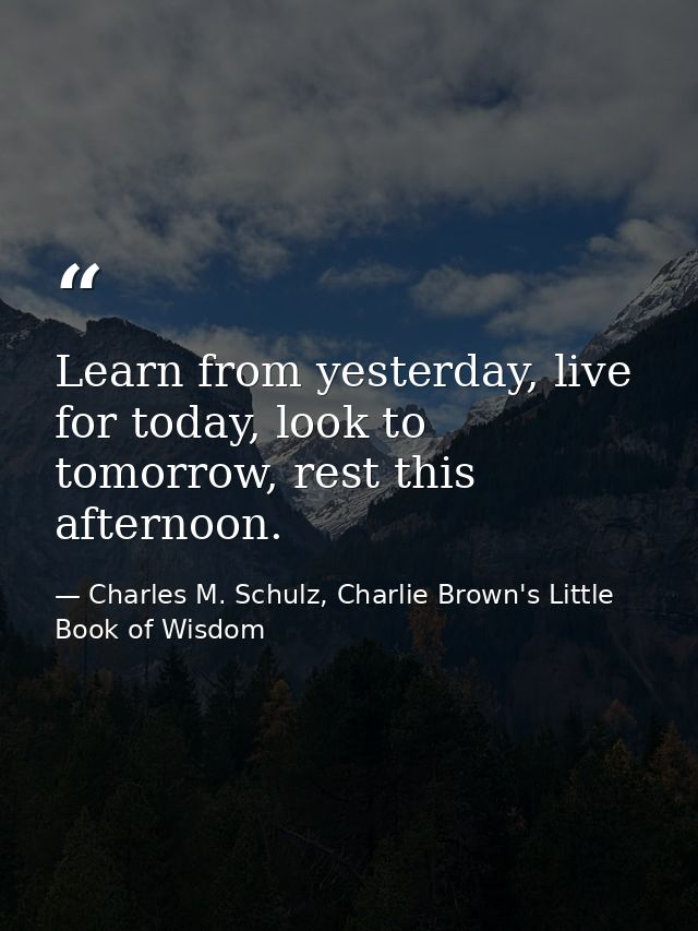 Learn from yesterday, live for today, look to tomorrow, rest this afternoon. — Charles M. Schulz, Charlie Brown's Little Book of Wisdom