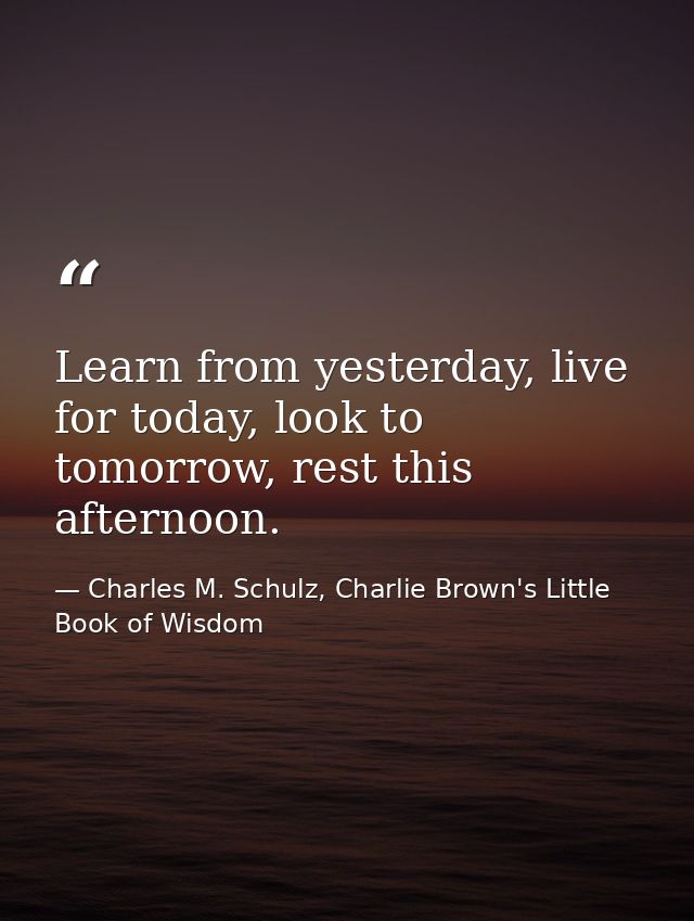 Learn from yesterday, live for today, look to tomorrow, rest this afternoon. — Charles M. Schulz, Charlie Brown's Little Book of Wisdom