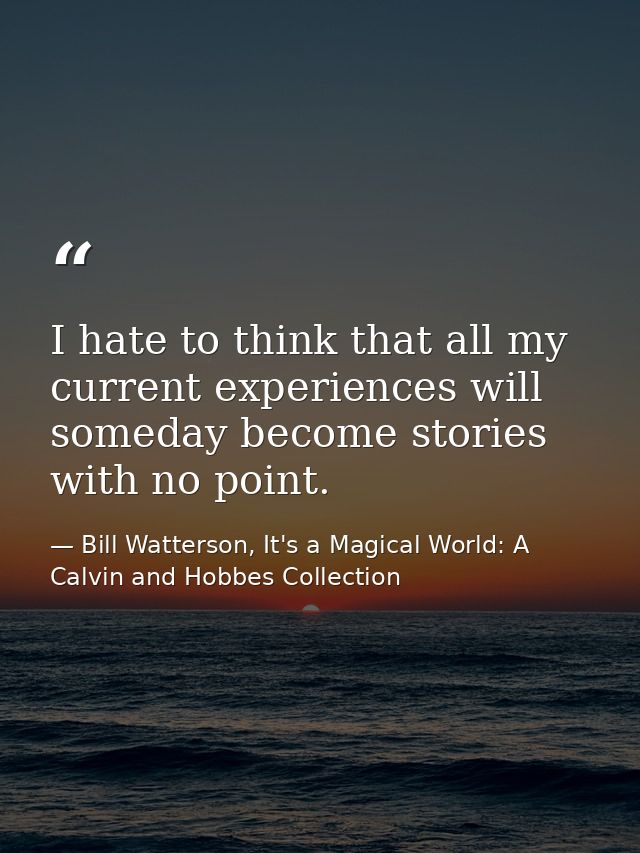 I hate to think that all my current experiences will someday become stories with no point. — Bill Watterson, It's a Magical World: A Calvin and Hobbes Collection