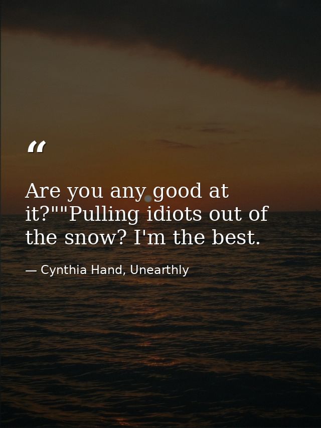 Are you any good at it?""Pulling idiots out of the snow? I'm the best. — Cynthia Hand, Unearthly