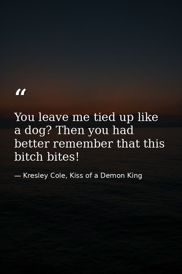 You leave me tied up like a dog? Then you had better remember that this bitch bites! — Kresley Cole, Kiss of a Demon King