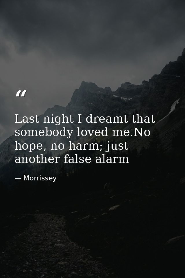 Last night I dreamt that somebody loved me.No hope, no harm; just another false alarm — Morrissey
