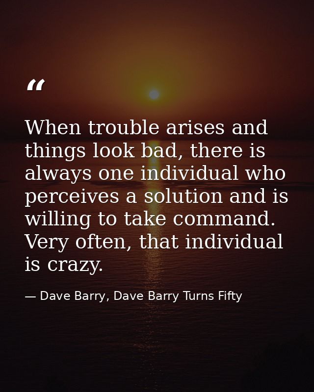 When trouble arises and things look bad, there is always one individual who perceives a solution and is willing to take  — Dave Barry, Dave Barry Turns Fifty