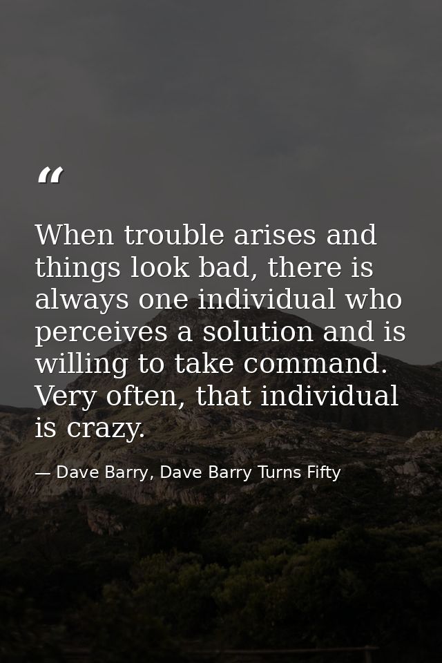 When trouble arises and things look bad, there is always one individual who perceives a solution and is willing to take  — Dave Barry, Dave Barry Turns Fifty