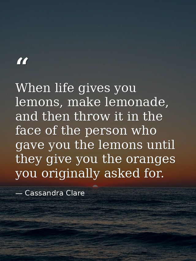 When life gives you lemons, make lemonade, and then throw it in the face of the person who gave you the lemons until the — Cassandra Clare