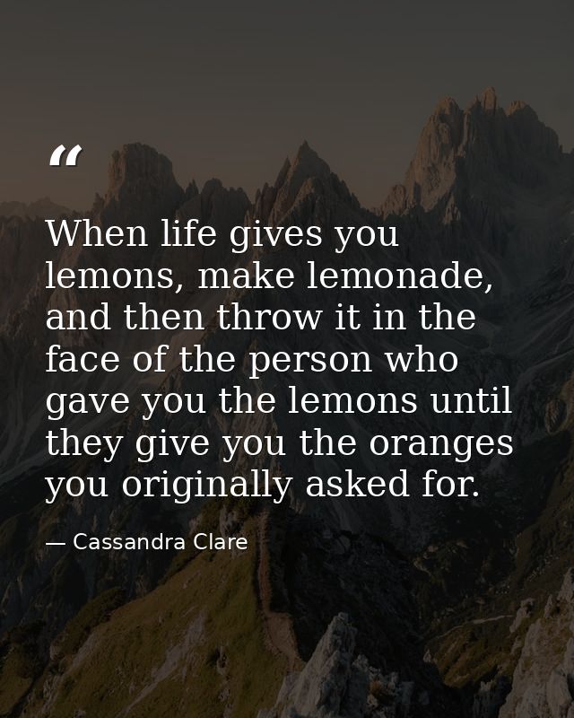 When life gives you lemons, make lemonade, and then throw it in the face of the person who gave you the lemons until the — Cassandra Clare