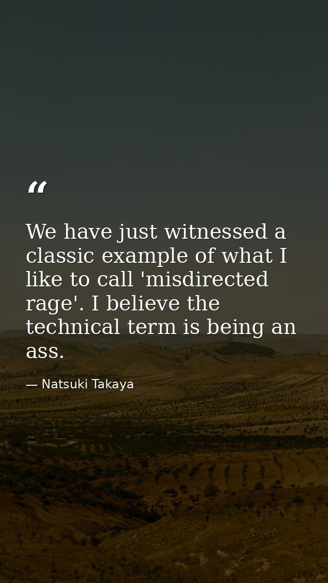 We have just witnessed a classic example of what I like to call 'misdirected rage'. I believe the technical term is bein — Natsuki Takaya