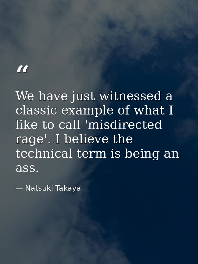 We have just witnessed a classic example of what I like to call 'misdirected rage'. I believe the technical term is bein — Natsuki Takaya