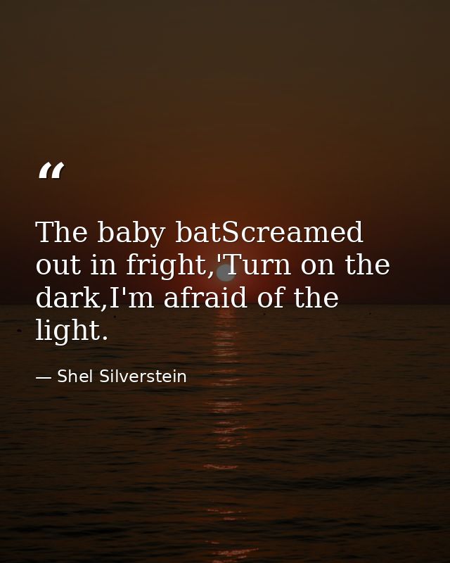 The baby batScreamed out in fright,'Turn on the dark,I'm afraid of the light. — Shel Silverstein