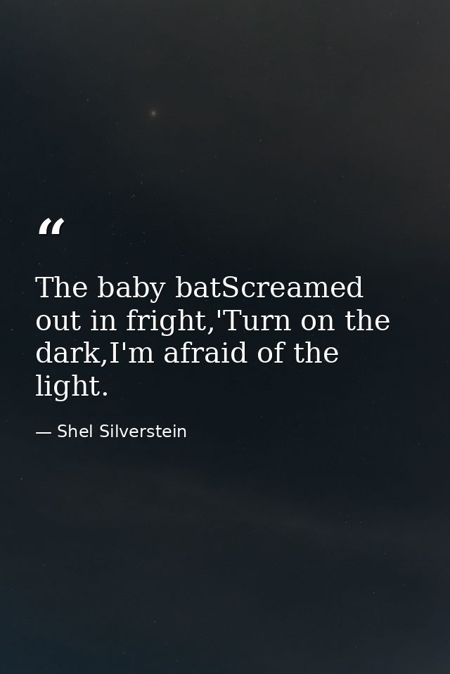 The baby batScreamed out in fright,'Turn on the dark,I'm afraid of the light. — Shel Silverstein
