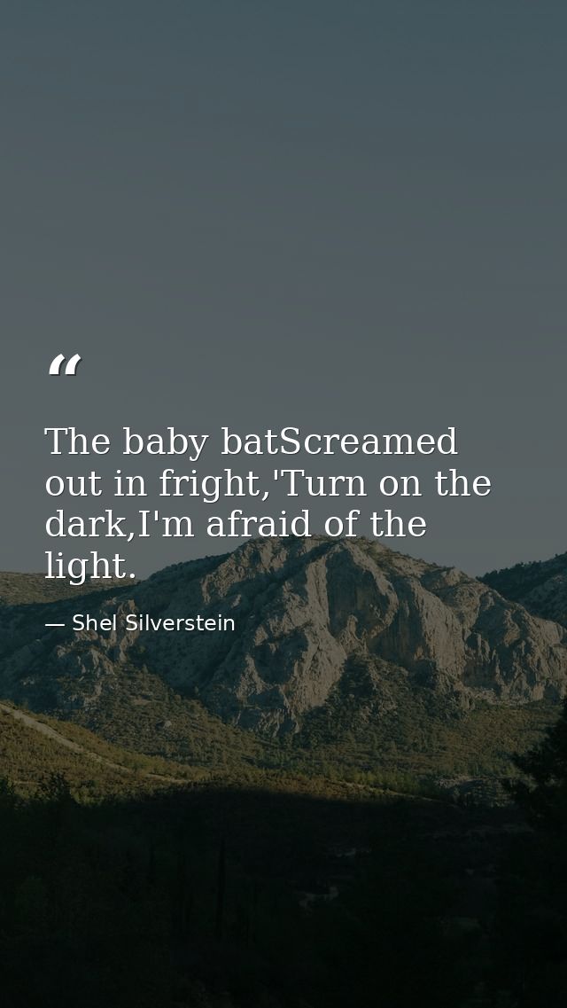 The baby batScreamed out in fright,'Turn on the dark,I'm afraid of the light. — Shel Silverstein