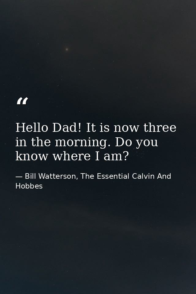 Hello Dad! It is now three in the morning. Do you know where I am? — Bill Watterson, The Essential Calvin And Hobbes