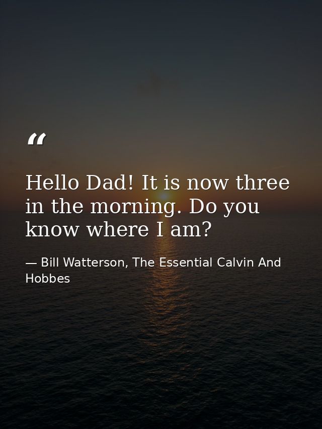 Hello Dad! It is now three in the morning. Do you know where I am? — Bill Watterson, The Essential Calvin And Hobbes