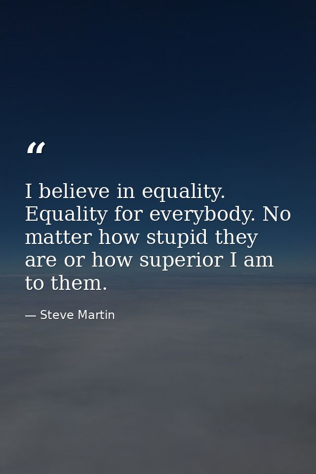 I believe in equality. Equality for everybody. No matter how stupid they are or how superior I am to them. — Steve Martin