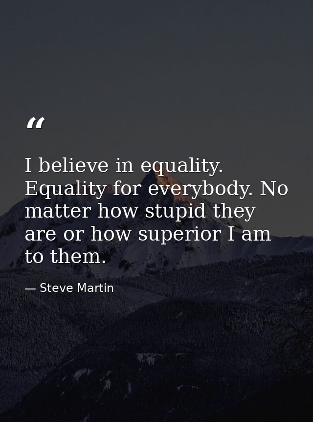 I believe in equality. Equality for everybody. No matter how stupid they are or how superior I am to them. — Steve Martin