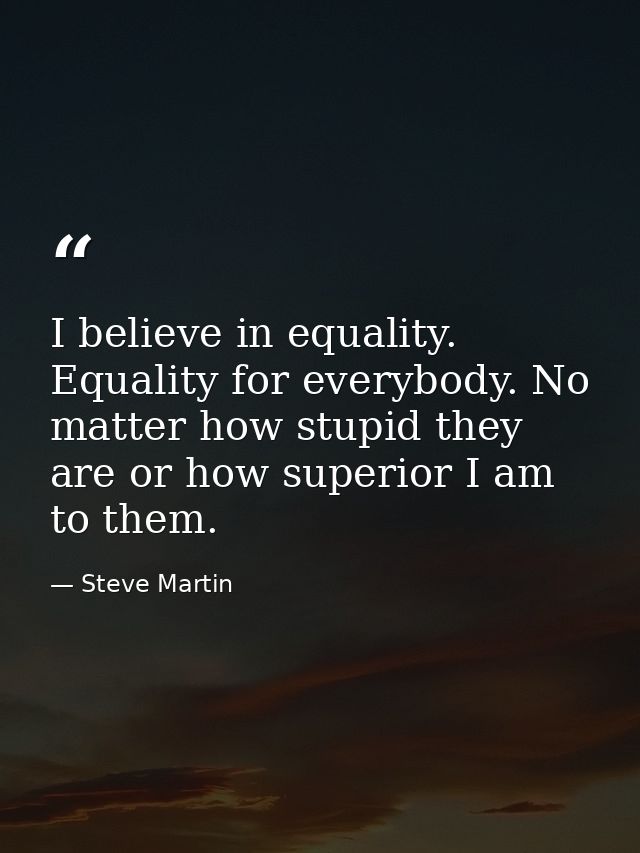 I believe in equality. Equality for everybody. No matter how stupid they are or how superior I am to them. — Steve Martin