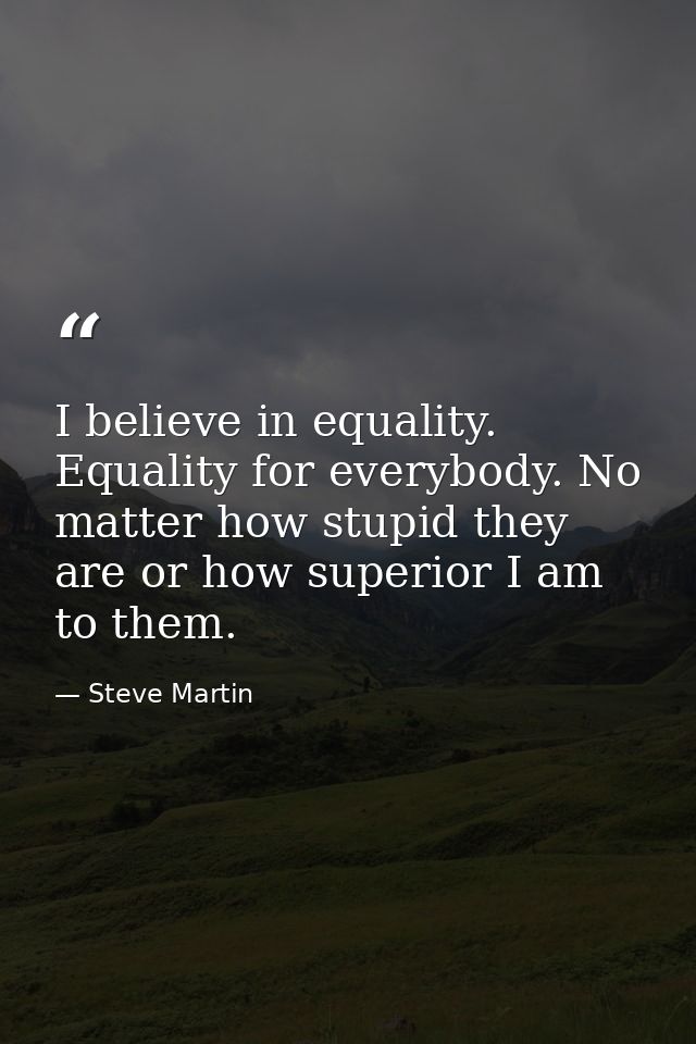 I believe in equality. Equality for everybody. No matter how stupid they are or how superior I am to them. — Steve Martin