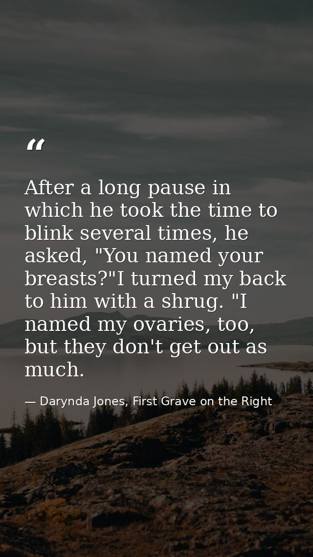 After a long pause in which he took the time to blink several times, he asked, "You named your breasts?"I turned my back — Darynda Jones, First Grave on the Right