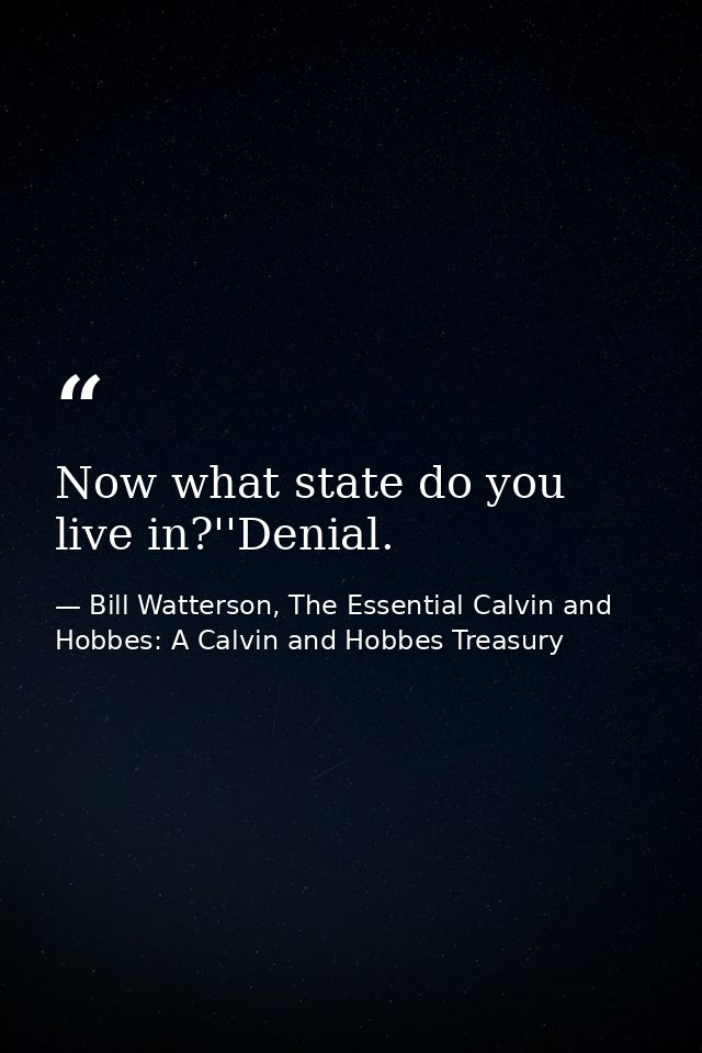 Now what state do you live in?''Denial. — Bill Watterson, The Essential Calvin and Hobbes: A Calvin and Hobbes Treasury