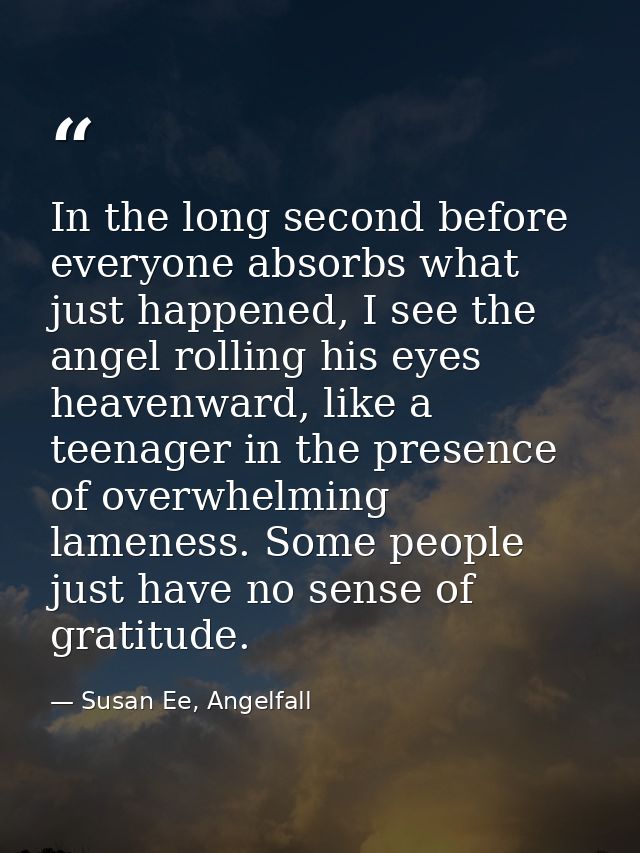 In the long second before everyone absorbs what just happened, I see the angel rolling his eyes heavenward, like a teena — Susan Ee, Angelfall