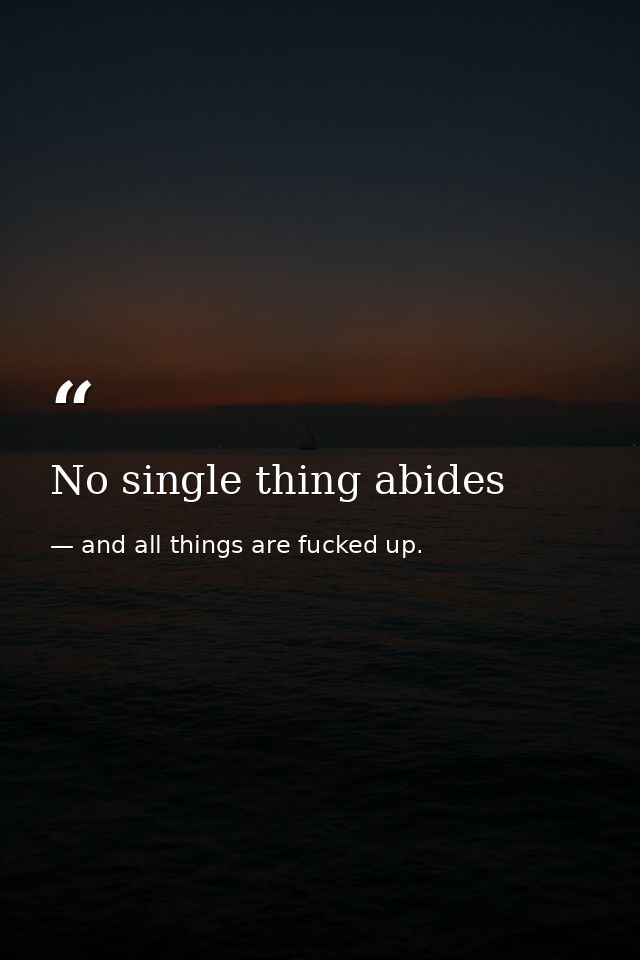 No single thing abides — and all things are fucked up.