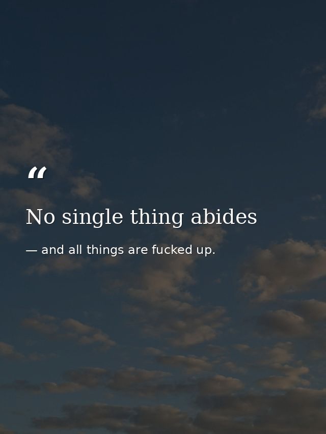 No single thing abides — and all things are fucked up.