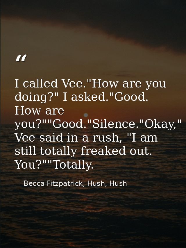 I called Vee."How are you doing?" I asked."Good. How are you?""Good."Silence."Okay," Vee said in a rush, "I am still tot — Becca Fitzpatrick, Hush, Hush