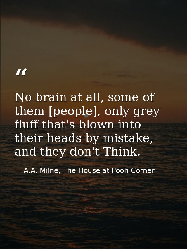 No brain at all, some of them [people], only grey fluff that's blown into their heads by mistake, and they don't Think. — A.A. Milne, The House at Pooh Corner