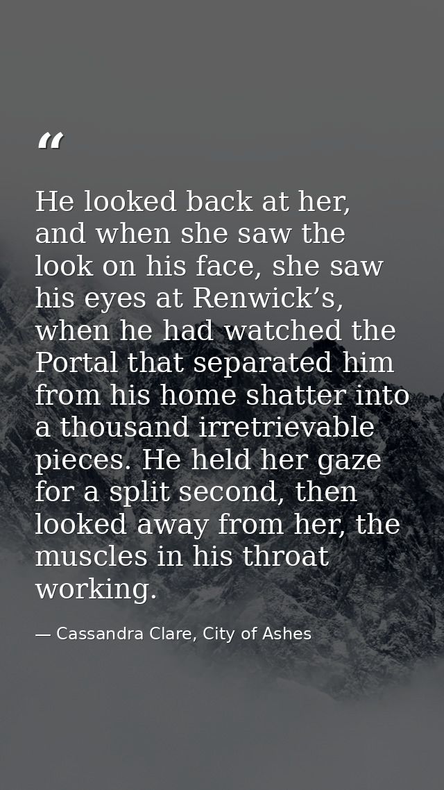 He looked back at her, and when she saw the look on his face, she saw his eyes at Renwick’s, when he had watched the Por — Cassandra Clare, City of Ashes
