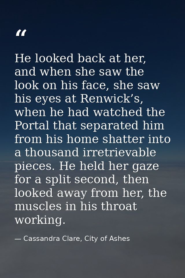 He looked back at her, and when she saw the look on his face, she saw his eyes at Renwick’s, when he had watched the Por — Cassandra Clare, City of Ashes