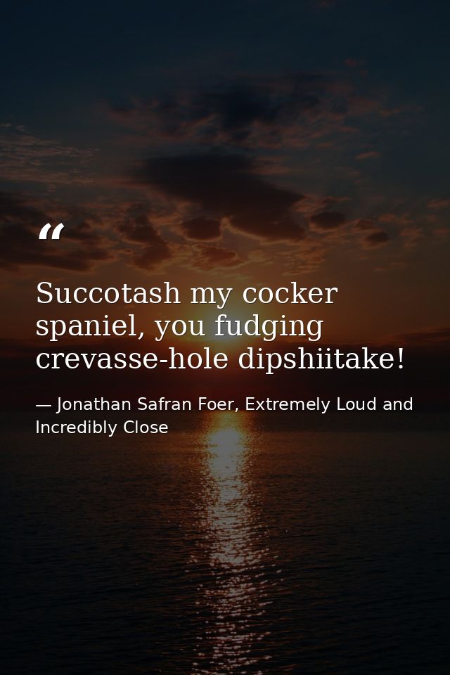 Succotash my cocker spaniel, you fudging crevasse-hole dipshiitake! — Jonathan Safran Foer, Extremely Loud and Incredibly Close