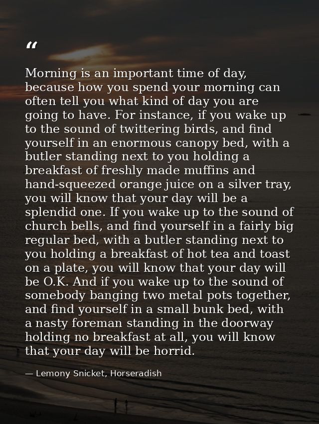 Morning is an important time of day, because how you spend your morning can often tell you what kind of day you are goin — Lemony Snicket, Horseradish