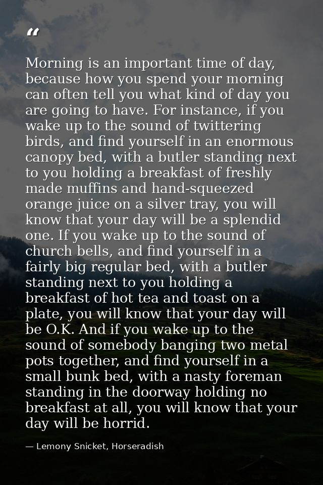 Morning is an important time of day, because how you spend your morning can often tell you what kind of day you are goin — Lemony Snicket, Horseradish