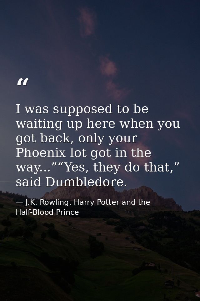 I was supposed to be waiting up here when you got back, only your Phoenix lot got in the way...”“Yes, they do that,” sai — J.K. Rowling, Harry Potter and the Half-Blood Prince