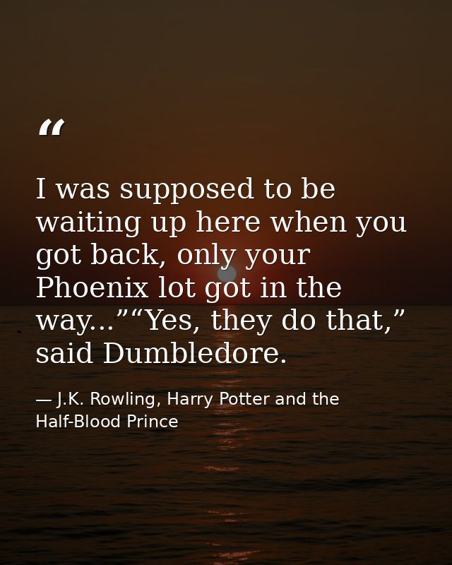 I was supposed to be waiting up here when you got back, only your Phoenix lot got in the way...”“Yes, they do that,” sai — J.K. Rowling, Harry Potter and the Half-Blood Prince