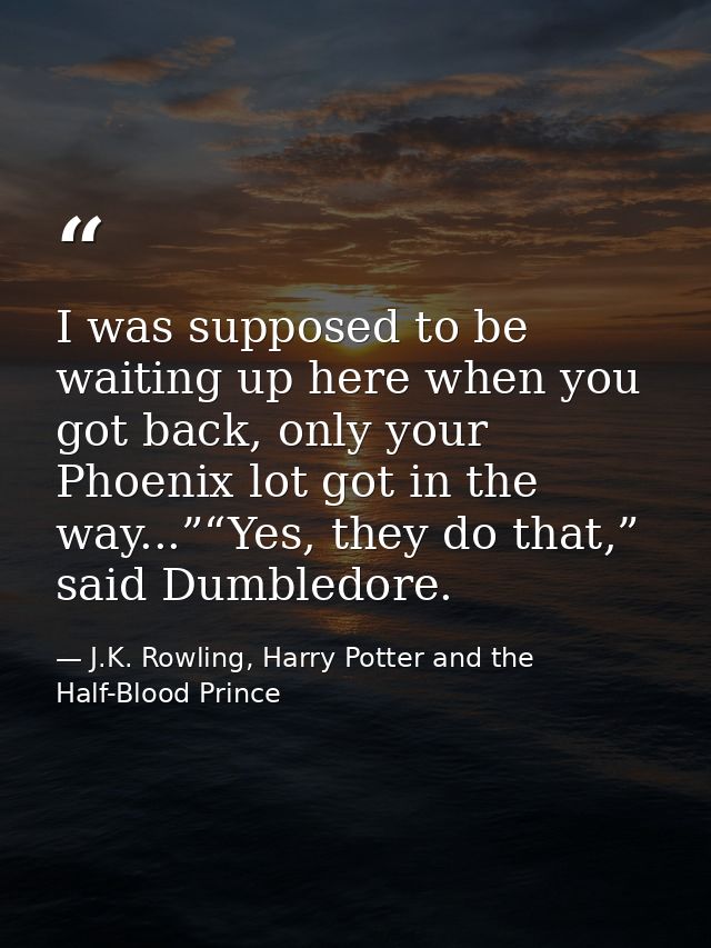 I was supposed to be waiting up here when you got back, only your Phoenix lot got in the way...”“Yes, they do that,” sai — J.K. Rowling, Harry Potter and the Half-Blood Prince