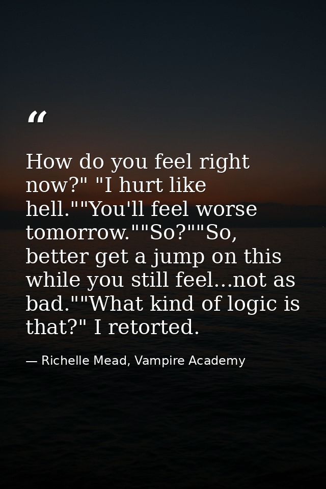 How do you feel right now?" "I hurt like hell.""You'll feel worse tomorrow.""So?""So, better get a jump on this while yo — Richelle Mead, Vampire Academy