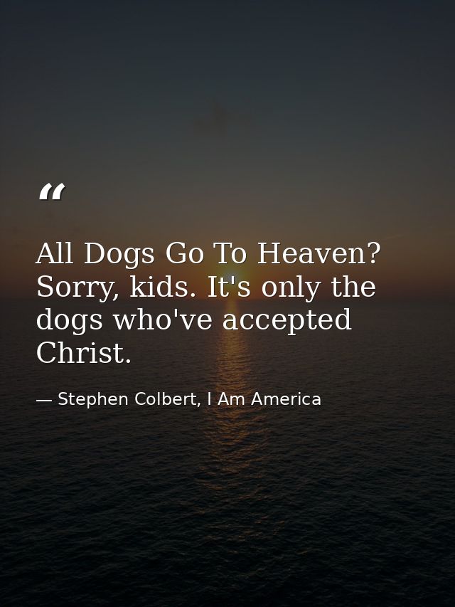 All Dogs Go To Heaven? Sorry, kids. It's only the dogs who've accepted Christ. — Stephen Colbert, I Am America