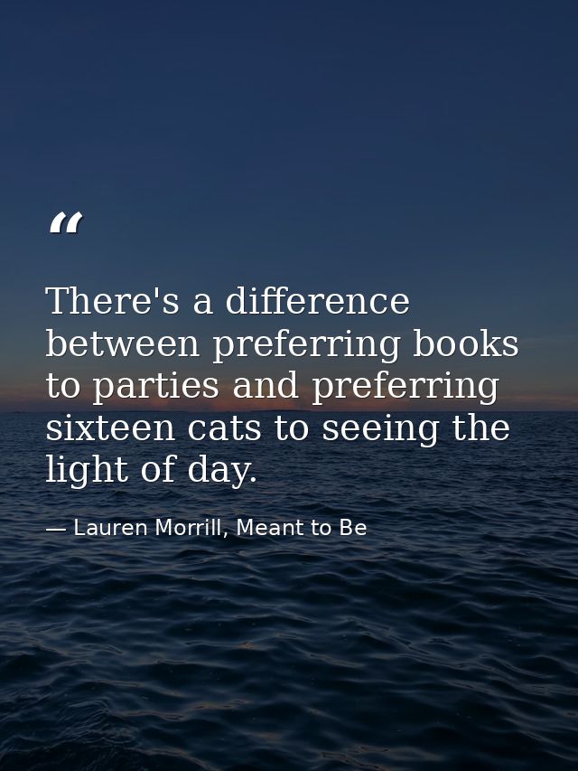There's a difference between preferring books to parties and preferring sixteen cats to seeing the light of day. — Lauren Morrill, Meant to Be