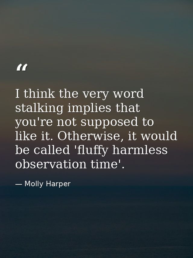 I think the very word stalking implies that you're not supposed to like it. Otherwise, it would be called 'fluffy harmle — Molly Harper