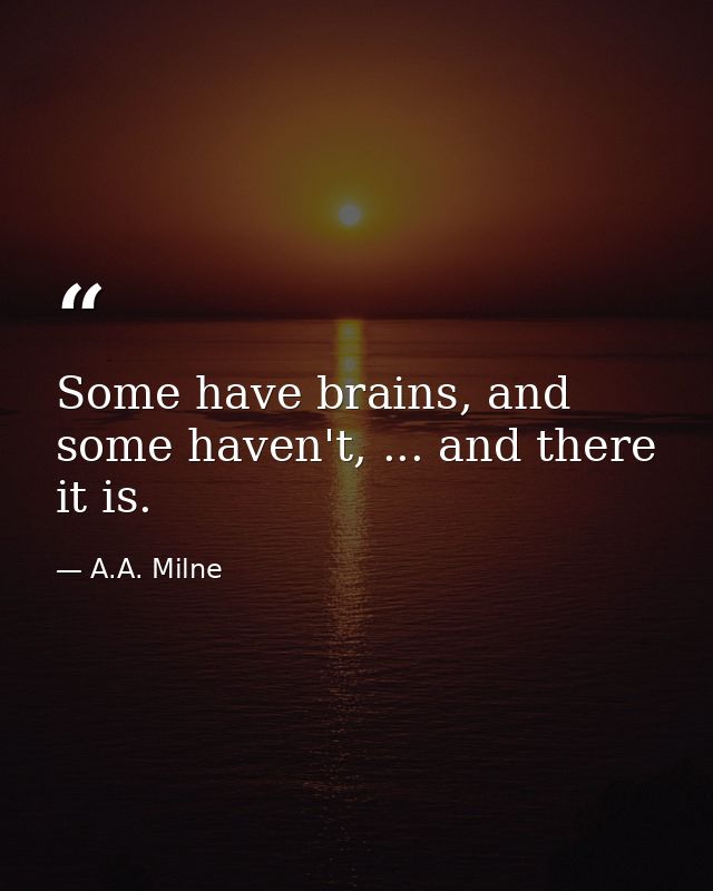 Some have brains, and some haven't, ... and there it is. — A.A. Milne