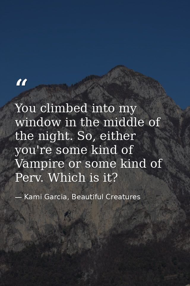 You climbed into my window in the middle of the night. So, either you're some kind of Vampire or some kind of Perv. Whic — Kami Garcia, Beautiful Creatures